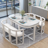 皮耐迪  大理石餐桌家用小户型桌子实木北欧简约椭圆形折叠餐桌椅组合(白色（一桌六椅）)