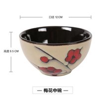 陶瓷碗家用单个复古彩色手绘中式饭碗创意个性精致釉下彩微波餐具(梅花中碗 默认版本)