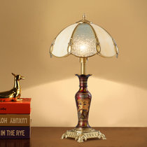 欧菲玛丽 全铜台灯欧式奢华卧室床头书房装饰摆件LED灯具(暖光光源 装饰台灯35*62CM)