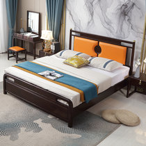 美天乐 新中式实木床1.8米双人床现代简约主卧软包床禅意经济型卧室家具(1.5*2米 床)