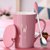 创意个性陶瓷马克杯带盖勺喝水杯子男生家用大容量茶杯情侣咖啡杯(粉色款-W)