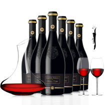 格拉洛法国进口红酒 戛斯图欧干红葡萄酒整箱 送酒具套装(红色 六只装)