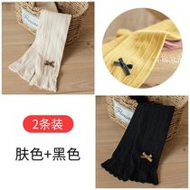 女童打底裤春秋薄款外穿洋气纯棉儿童小女孩白色裤子九分夏女宝宝(L码建议身高110-125cm 肤色+黑色（SK021九分蝴蝶结）)