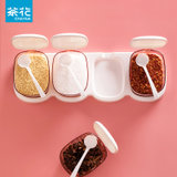 茶花调料盒塑料佐料盒厨房盐收纳瓶套装家用调味盒塑料调味罐(绿色 单层3组)