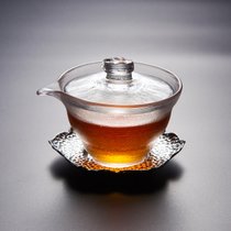 心轩 玻璃盖碗日式锤目纹手抓壶功夫茶具加厚耐热三才盖碗泡茶器(手工磨砂盖碗+底座 默认版本)