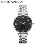 Emporio Armani 阿玛尼专柜圆形中性表 休闲简约男士手表银色时尚石英表 AR1676(黑色 钢带)