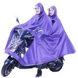 电动车雨披摩托车雨衣男女生雨披成人厚骑行单人雨披透明双帽檐(6XL 双人 （双帽檐） 紫色 默认)