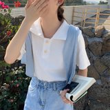 SUNTEK日系polo衫短袖t恤女夏季2022年新款美式复古ins潮原宿风半袖上衣(M 白色)