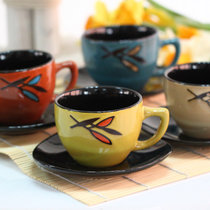 普润 日韩复古色釉陶瓷茶具12套件杯子杯垫四色混发