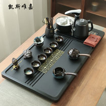 凯斯唯嘉 简约整套乌金石茶盘茶具套装防烫烧水壶全自动一体家用客厅泡茶台 古韵鎏金套装85*45*3cm(钧窑侧把套装92*47*3cm 默认版本)