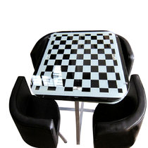 【京好】钢化玻璃餐桌餐椅套装 现代简约环保一桌四椅五件套组合 咖啡茶馆商业桌A146(黑白方格 用不锈钢支架)