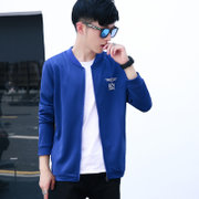 2016秋装上新款男装拉链拼色韩版修身卫衣外套开衫V领卫衣男(F1706彩蓝色 L)