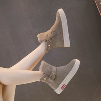 SUNTEK雪地靴女2021新款韩版平底靴子休闲棉鞋百搭冬季鞋子加绒短筒(37 杏色 磨砂牛皮)
