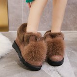 SUNTEK毛毛鞋女式内增高棉鞋一脚蹬加绒雪地靴2021年新款百搭加厚鞋子冬(卡其（升级版） 38 偏小半码)