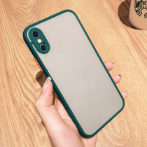 绿赐苹果X手机壳撞色肤感iphoneXSmax磨砂12pro简约纯色XR镜头全包防摔i超薄男女 肤感纯色-黑色 苹果X(苹果XSmax 肤感纯色-墨绿)