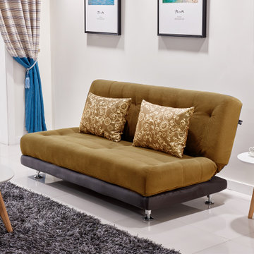 香河家具沙发床折叠沙发床多功能懒人沙发客厅家具9001浅咖色舒适绒布
