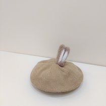 SUNTEKins秋冬新款韩版婴幼儿童洋气针织帽贝雷帽子宝宝柔软画家毛线帽(约7个月-4岁（46-52cm）有弹性 卡其色（兔耳朵）)