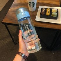 水杯塑料女学生可爱随手杯ins水瓶便携创意男生韩版简约提绳杯子(运动款蓝色650ML+提绳+杯刷)