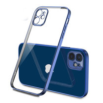 树虎电镀直边适用iPhone13pro手机壳苹果11超薄12全包软壳X/XS透明7/8P魔方保护套(海蓝色 苹果12promax)
