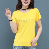 夏季纯棉短袖t恤女装百搭韩版大码胖mm红色短袖2021年新款短T(黄色 M)