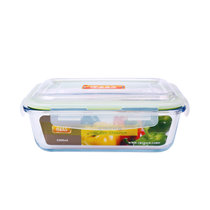 西派珂耐热玻璃保鲜盒儿童水果盒烤箱玻璃烘焙碗微波盒冰箱收纳盒(1000ml白色盖子)