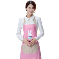 韩版卡通时尚可爱厨房做饭围裙防水防油女厨师奶茶店成人家居工作服罩(粉色小兔/防水)