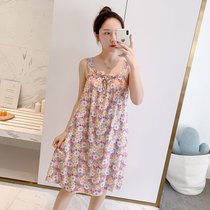 SUNTEK绵绸睡衣女夏绸吊带睡裙甜美可爱性感休闲可外穿背心裙家居服(669睡裙深粉菊花)