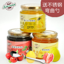 送弯曲勺 Socona蜂蜜桂圆茶+雪梨茶+柚子茶3瓶装韩国水果酱冲饮品