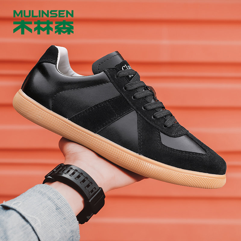 木林森品牌男鞋秋冬季新款真皮小白鞋百搭运动休闲板鞋男透气复古德训
