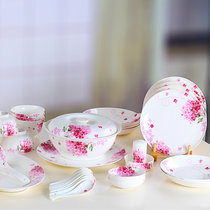 碗碟套装 景德镇陶瓷器韩式28头56头陶瓷餐具套装家用碗盘(56头紫丁香 其他)