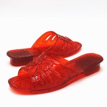 SUNTEK果冻透明水晶塑料平跟女拖鞋女士夏季坡跟厚底室外凉拖鞋塑胶大码(12号(39码) 红色)