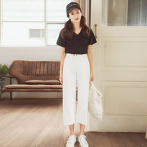 邑概念 白色九分阔腿裤女 学院风直筒牛仔裤 长裤9221(白色 30)