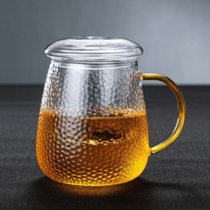 玻璃杯子水杯茶水分离杯过滤泡茶杯带盖带把加厚耐热男女办公家用(500ml锤纹泡茶杯（全玻璃款）)