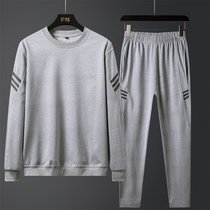 运动套装男2021秋季新款套头衫卫衣长裤卫裤休闲服跑步两件套(灰色 M)