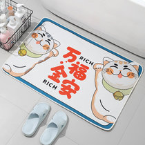 卧室厨房卡通地毯吸水脚垫卫生间卡通可爱厕所垫浴室防滑垫地垫(卡通万福铃铛猫 40cm*60cm)