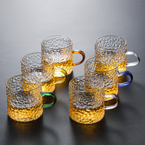 日式玻璃小茶杯耐热家用锤纹功夫茶具套装透明杯子加厚带把品茗杯(锤纹杯6色套装（100ml） 默认版本)
