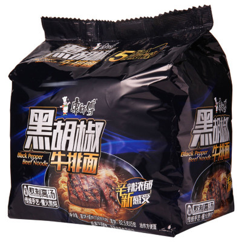 康师傅黑胡椒牛排面5包入量贩装 104克*5包/组