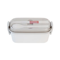阿司倍鹭（ASVEL）微波炉加热分隔饭盒午餐盒 塑料分格儿童带饭盒便当盒小号带筷勺 双层600ML（白/粉/蓝）(白色)