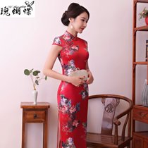2018春夏新款红色真丝旗袍 长款复古改良时尚真丝旗袍(红色 XXXL)