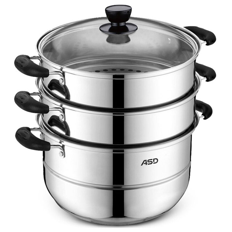 (国美自营)爱仕达28cm优质304不锈钢三层蒸锅wgns1528电磁炉通用