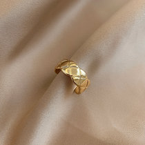 钛钢戒指女金色条纹食指指环小众设计气质简约网红开口戒个性素圈(钛钢金色（大） 默认版本)