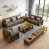 曲尚(Qushang)新中式实木布艺沙发组合小户型客厅家具0912(海绵座包 三人位)