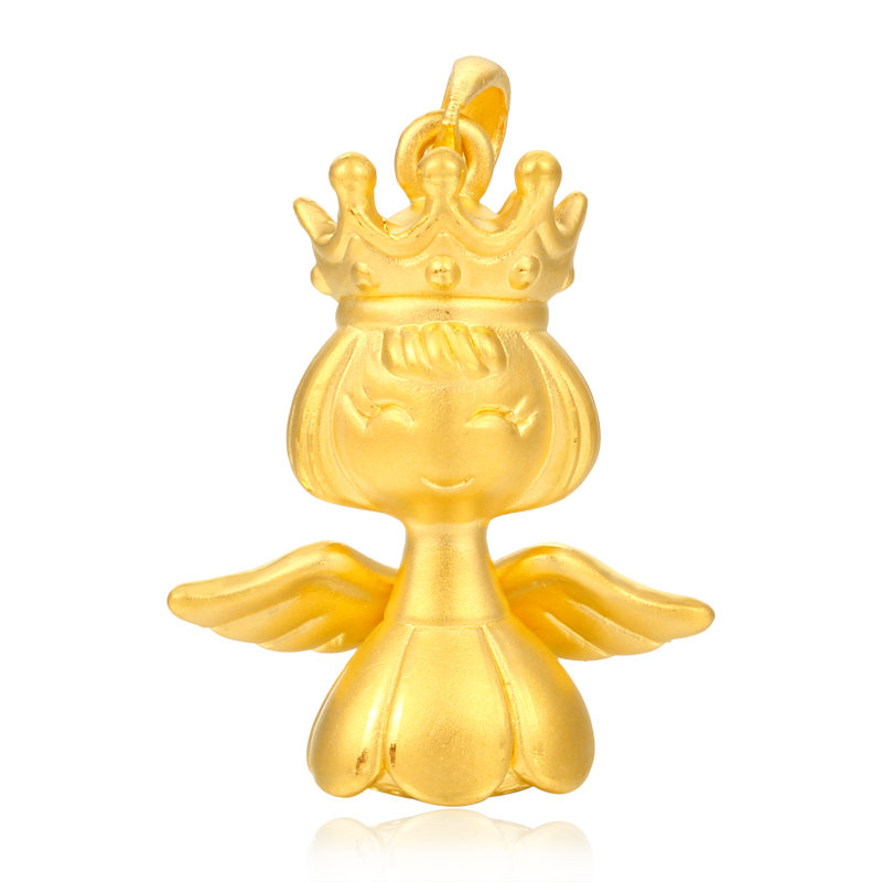 多边金都 黄金足金 皇冠天使 3d硬金吊坠