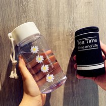 小雏菊塑料水杯女学生韩版杯子ins便携创意森系潮流茶杯定制印字(透明款（4朵花）+杯套)