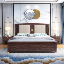 吉木多 红橡木现代新中式实木床1.8米双人大床主卧软靠背包高箱储物轻奢婚床(1.8*2米 床+床头柜*1)