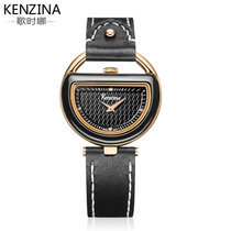 歌时娜（kenzina）手表女士石英表真皮带个性时尚品牌腕表 休闲防水女表（13044S）(玫瑰金黑色 皮带)