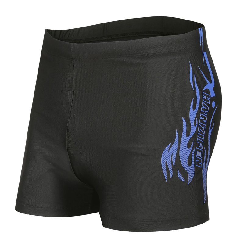 男泳裤涤纶黑纱不掉色男士游泳裤平角成人泳帽速干套装批发蓝色印花款