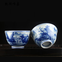 凯斯唯嘉 康熙山水主人杯品茗杯手绘青花茶杯景德镇陶瓷手工仿古茶具单杯子 山水人家/ 图片(2只优惠装 默认版本)