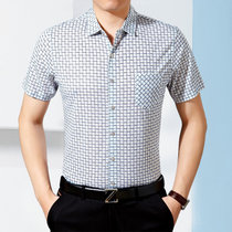 瑰蝴蝶2017夏季新款男式短袖衬衫格子中年商务男士翻领衬衫(蓝色 185)
