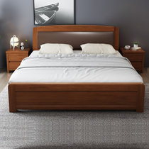 华南家具 现代中式实木床简约卧室软靠1.8米双人床铺小户型1.5米单人床(胡桃色 1.8*2.0M-床＋床垫)
